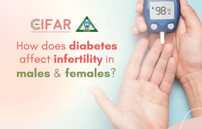 How does diabetes affect infertility in males and females?